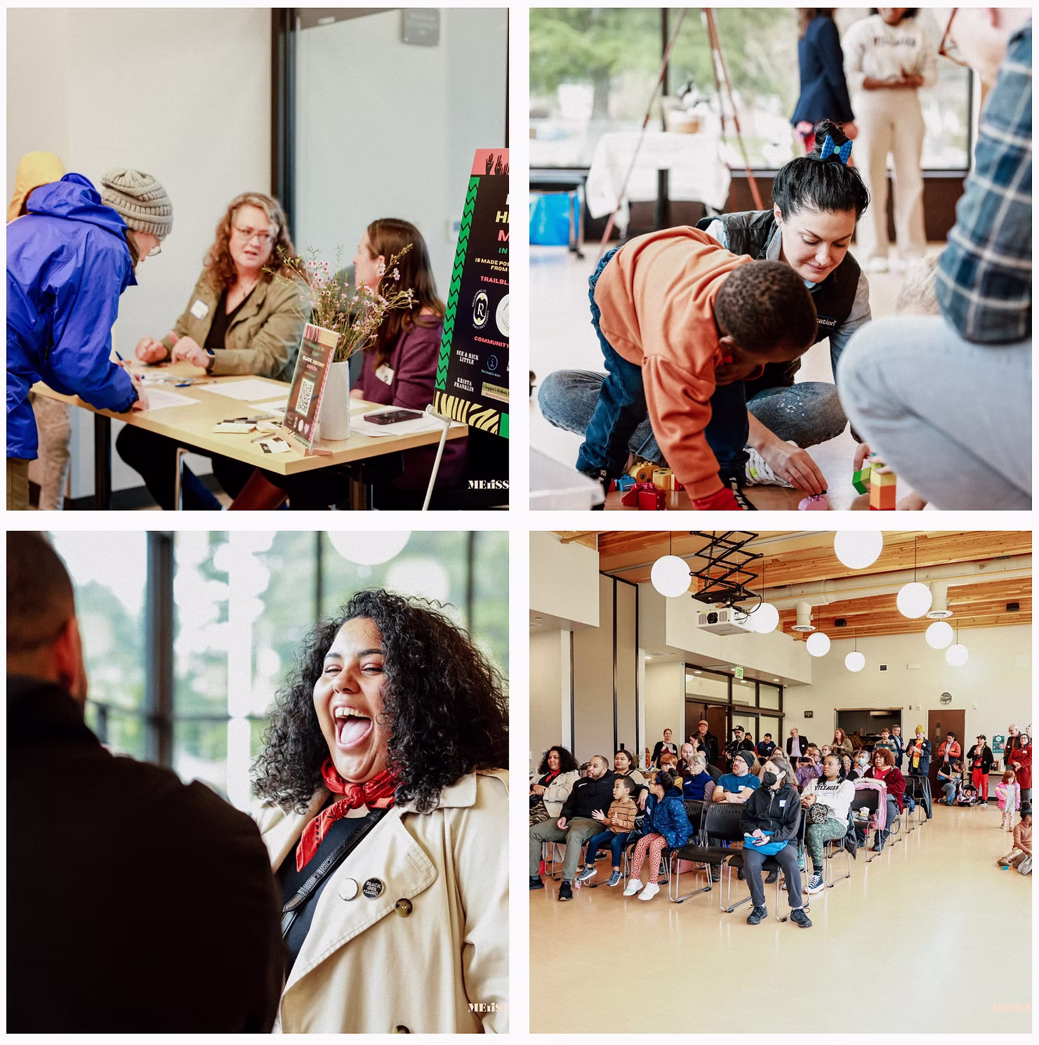 Collage highlighting the first Black History Month celebration in Fircrest with community activities, speakers, children’s programming, and local attendees.
