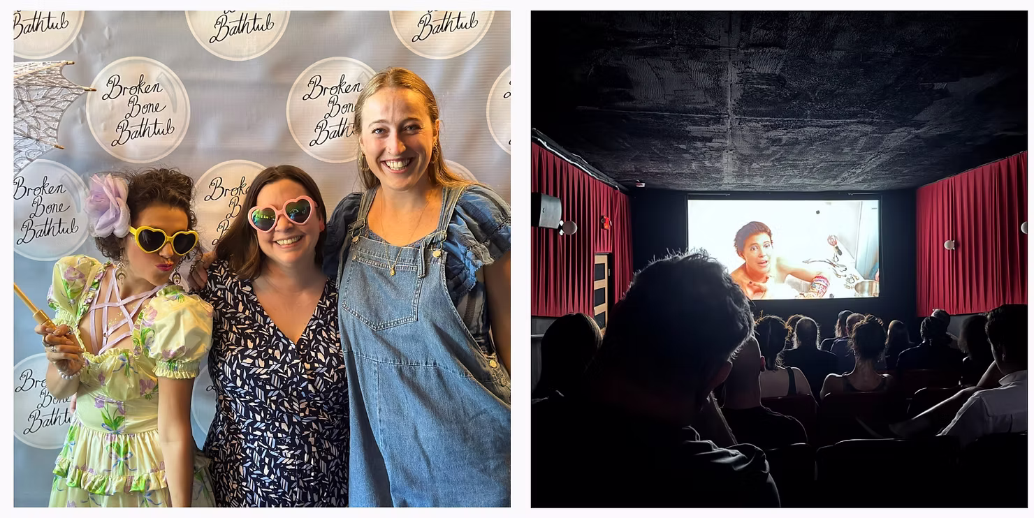 Guests attending the Broken Bone Bathtub documentary screening and community event featuring photo opportunities and an independent film presentation.