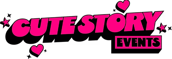 Cute Story Events event planning logo with pink text, hearts, and stars