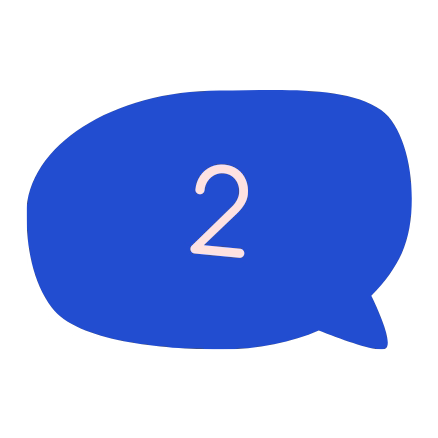 Blue quote bubble icon labeled “2” for testimonial section