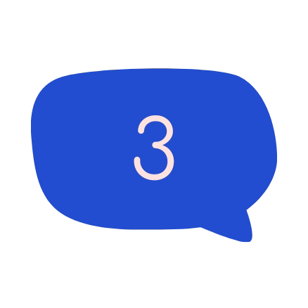 Blue quote bubble icon labeled “3” for testimonial section