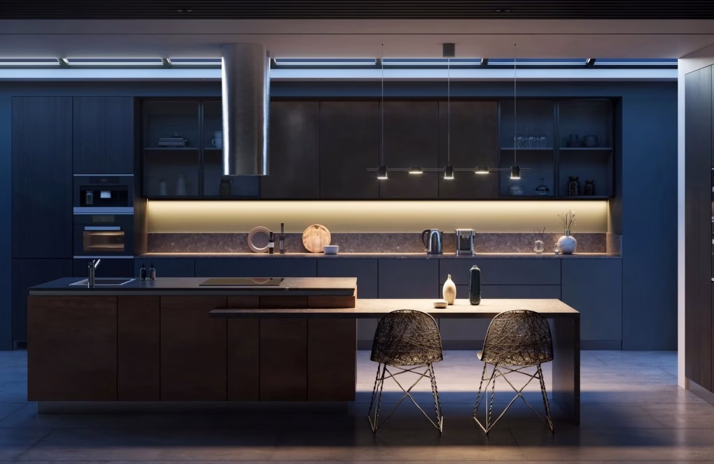 Contemporary kitchen remodel in Everett, WA with white cabinets and a spacious island