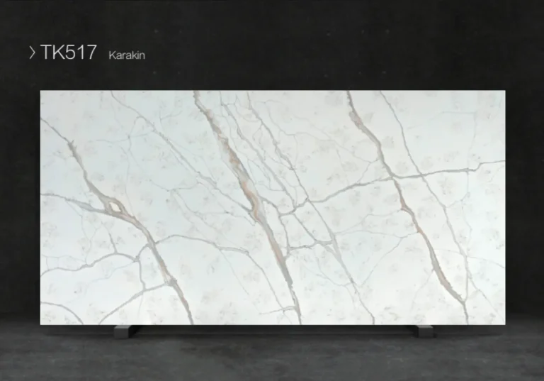 Polished marble countertop with a modern waterfall edge