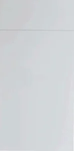 Frameless cabinet panel in light pearl or frosty white finish with ultra-smooth surface.