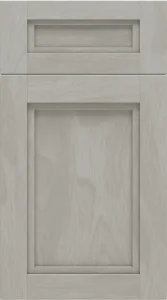 Modern gray shaker cabinet door with sharp square edges and smooth finish