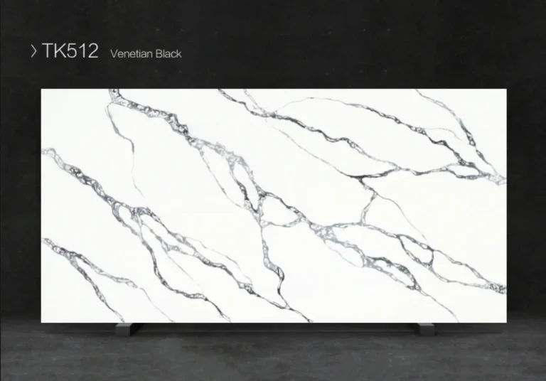 Close-up of veined marble countertop surface texture