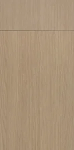 Frameless cabinet panel in light oak wood finish with fine vertical grain.