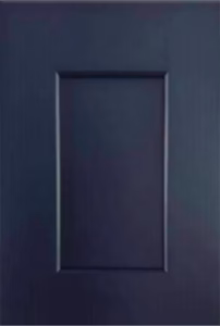 Navy blue Shaker-style cabinet door featuring a minimalist recessed panel design